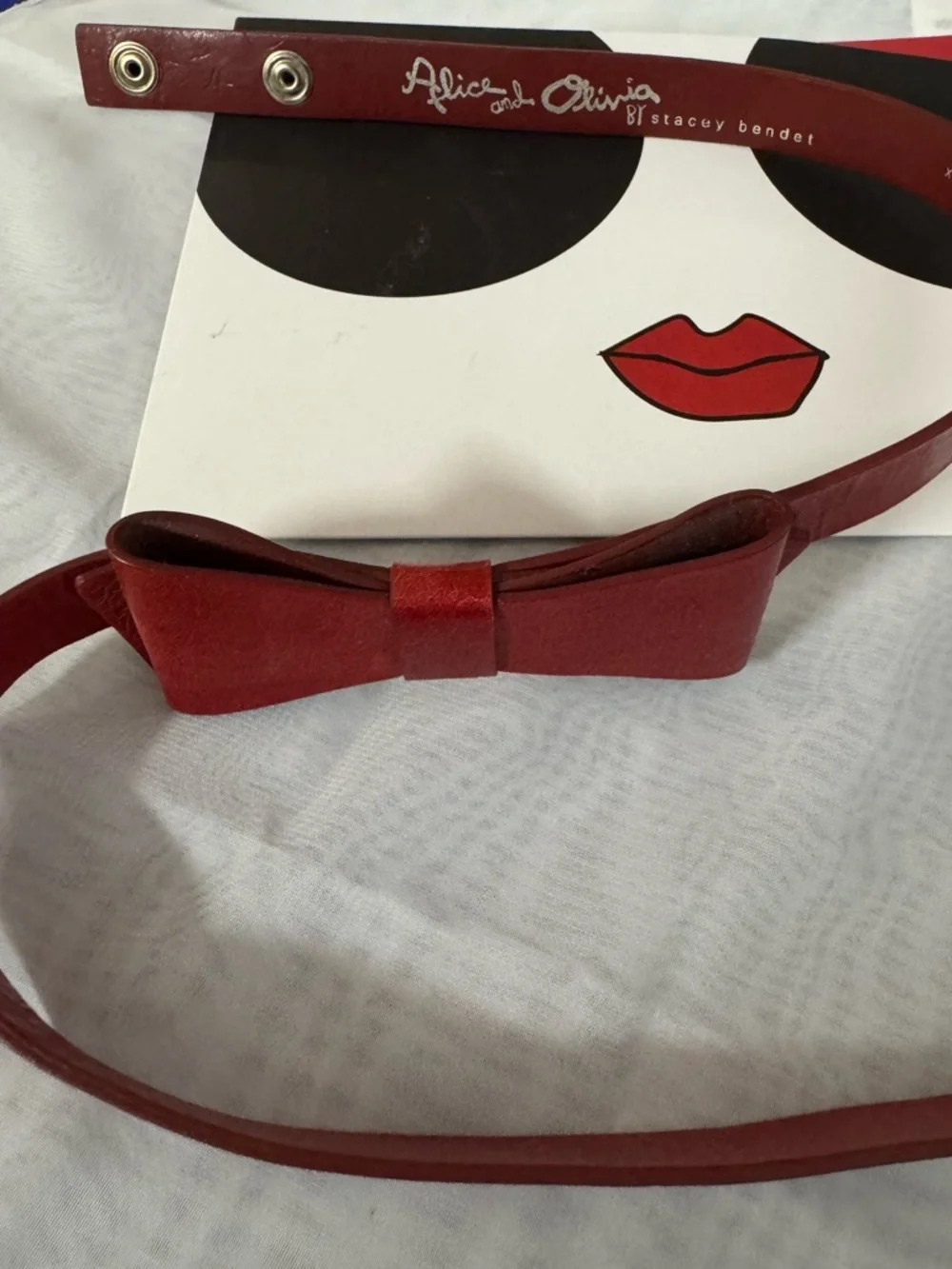 Alice + Olivia by Stacey Bendet RARE Red Leather Skinny Logo Belt - EUC/ Size XS